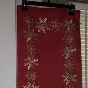 Red Christmas table runner.. Ridgefield homes brand. 72" Long